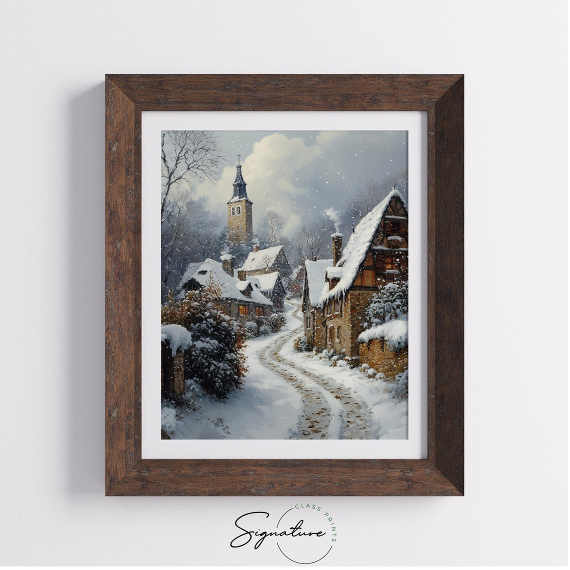 Cobblestone Winter Village Lane With Church Christmas Poster - Image 3
