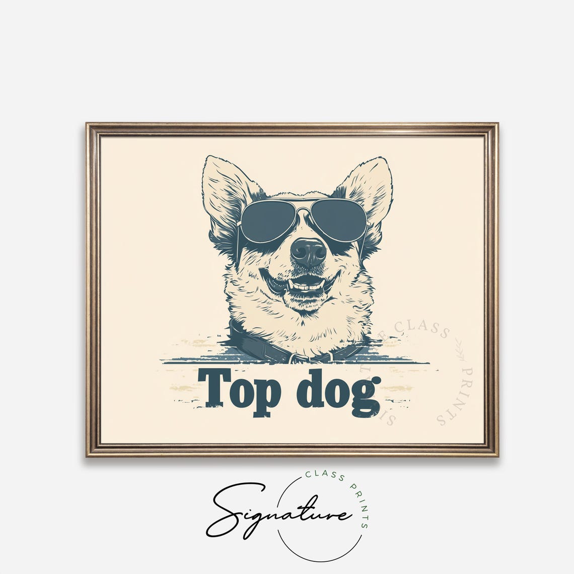 Top Dog Cool Sunglasses Pup Retro Vintage Navy Funny Pet Wall Art - Image 4