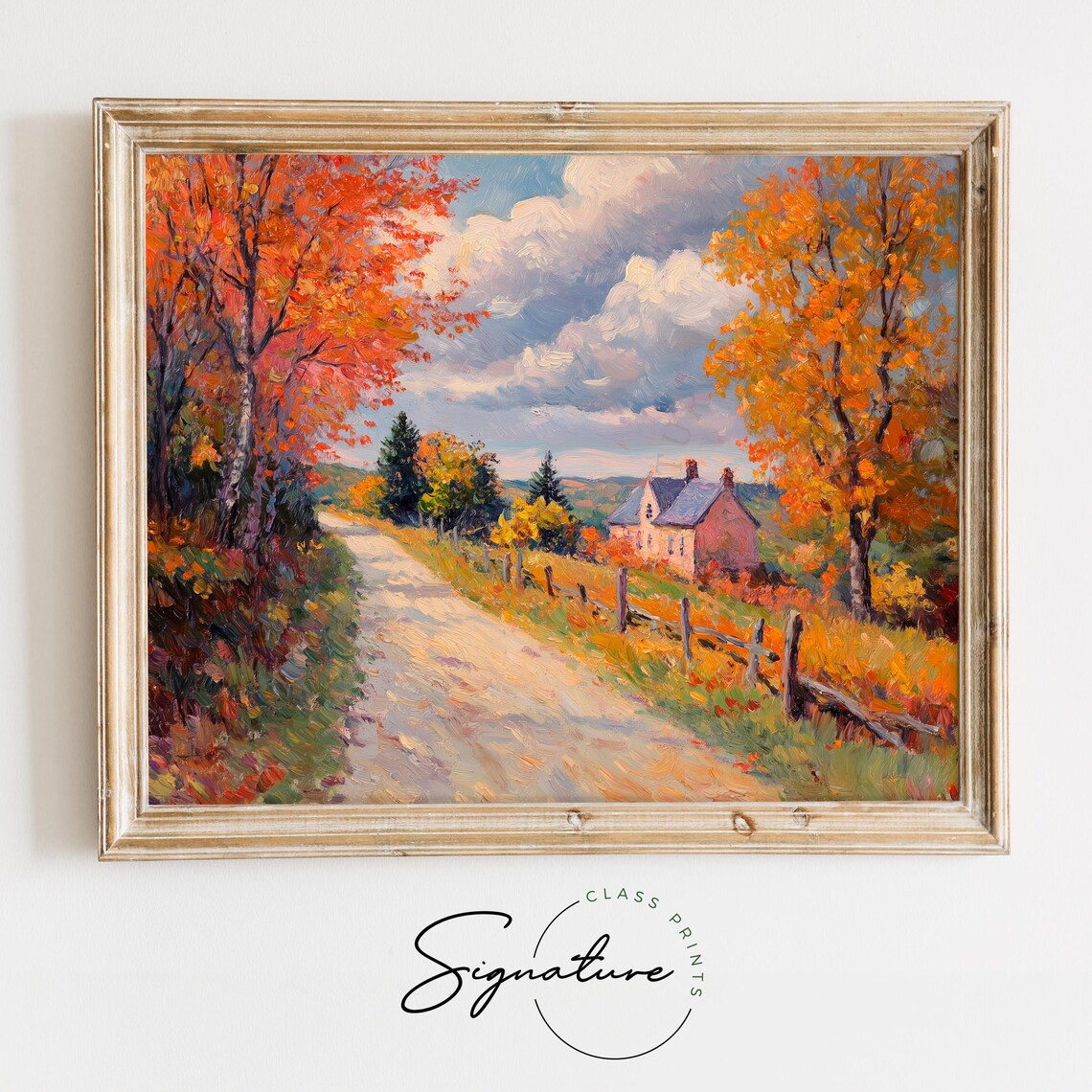 New England Country Lane Autumn Landscape Art Print