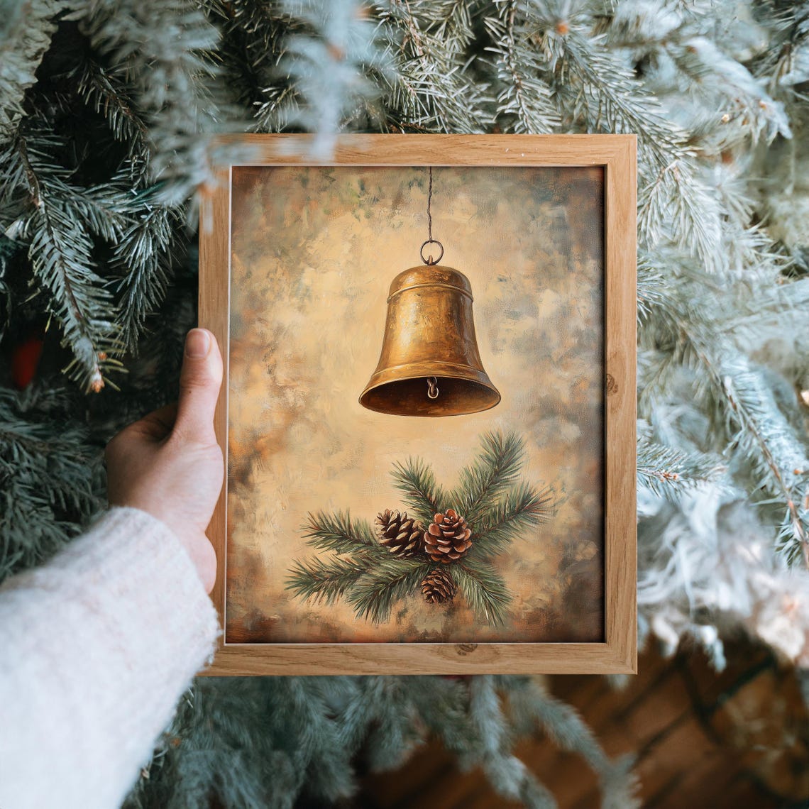 Antique Golden Bell Hanging Above Pine Sprigs and Pinecones Poster - Image 6