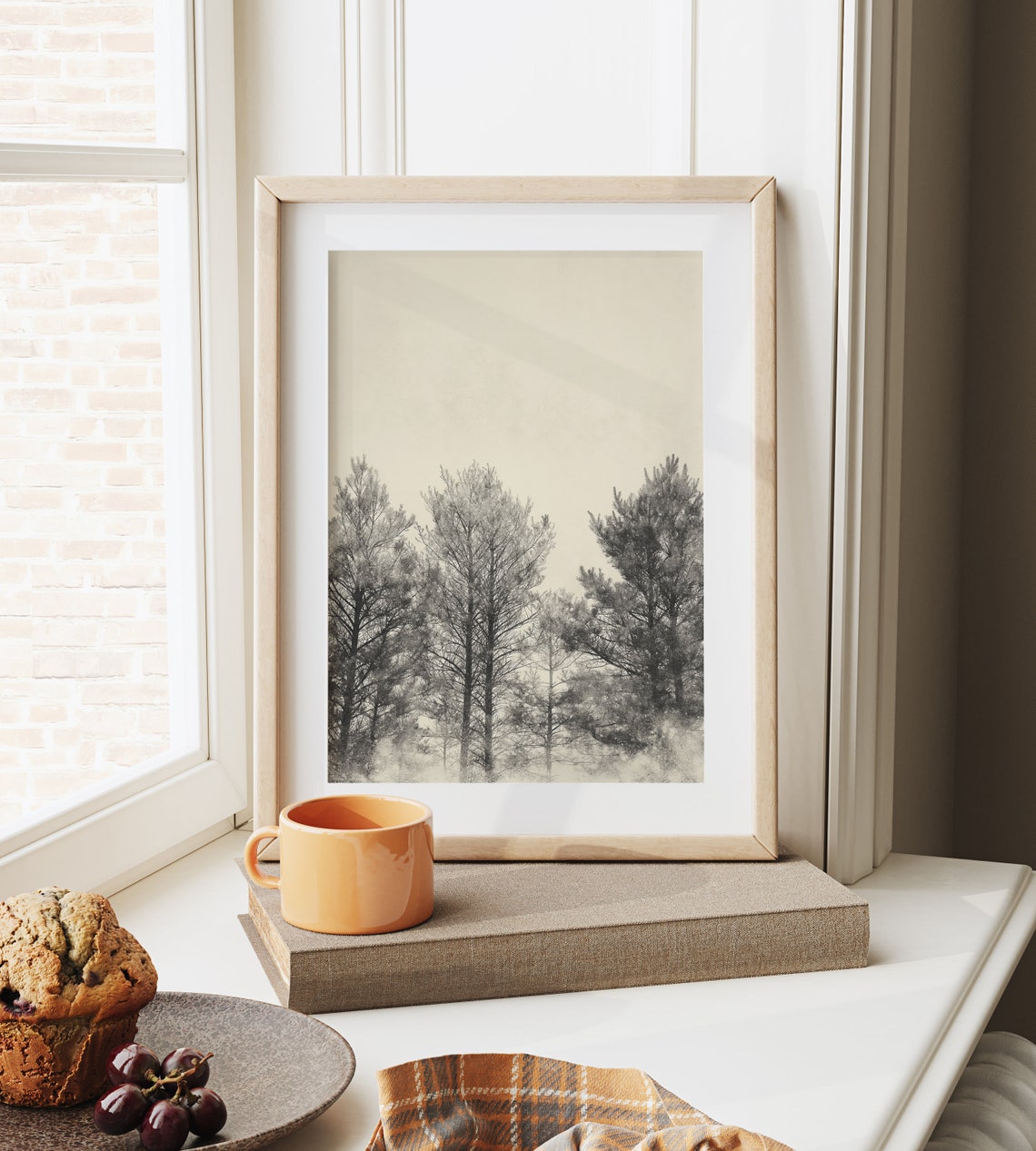 Sparse Pines In Early Snowfall Misty Winter Forest Painting Poster - Image 6