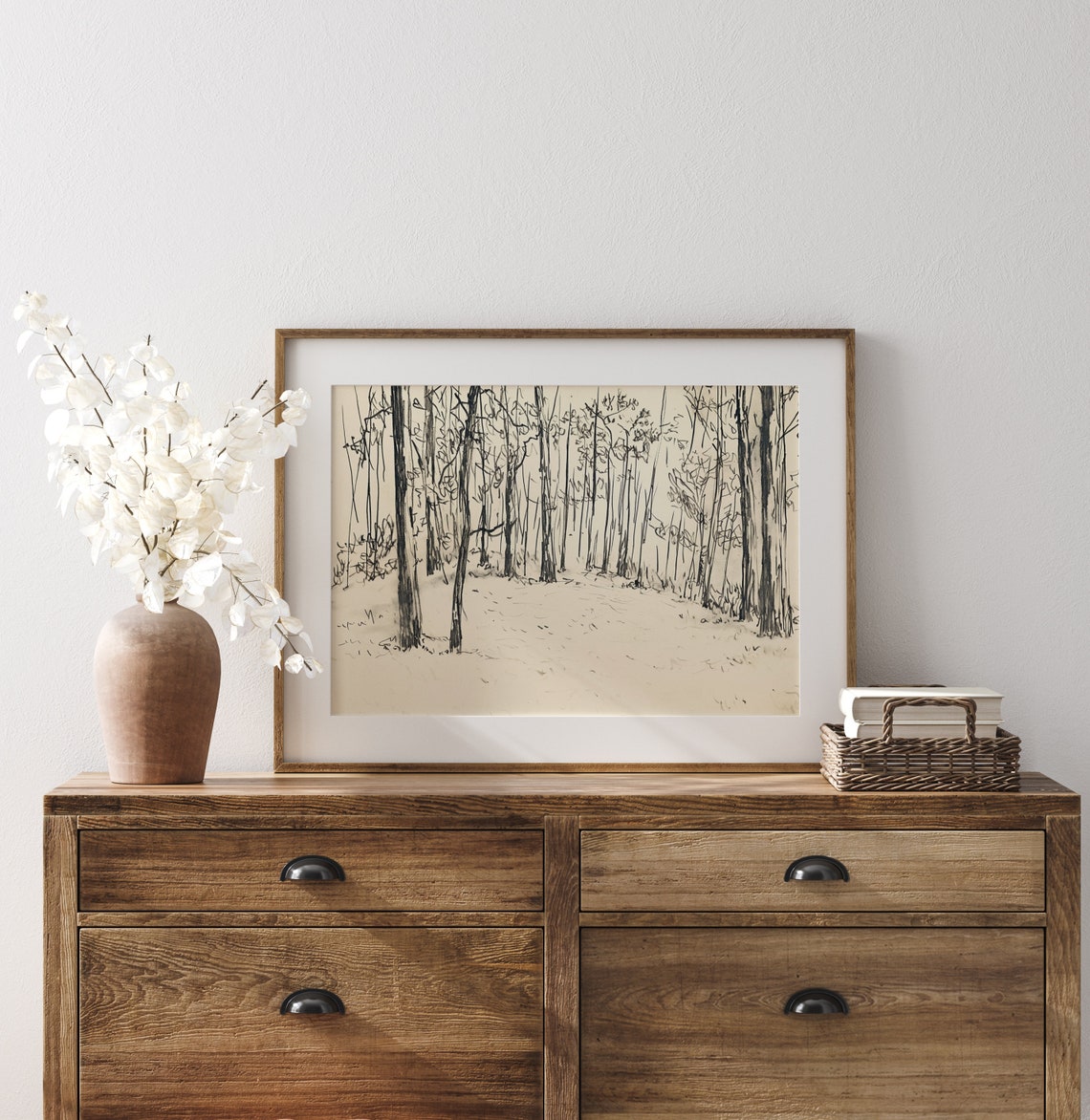 Quiet Secluded Forest Clearing Winter Trees Line Sketch Poster Art - Image 3