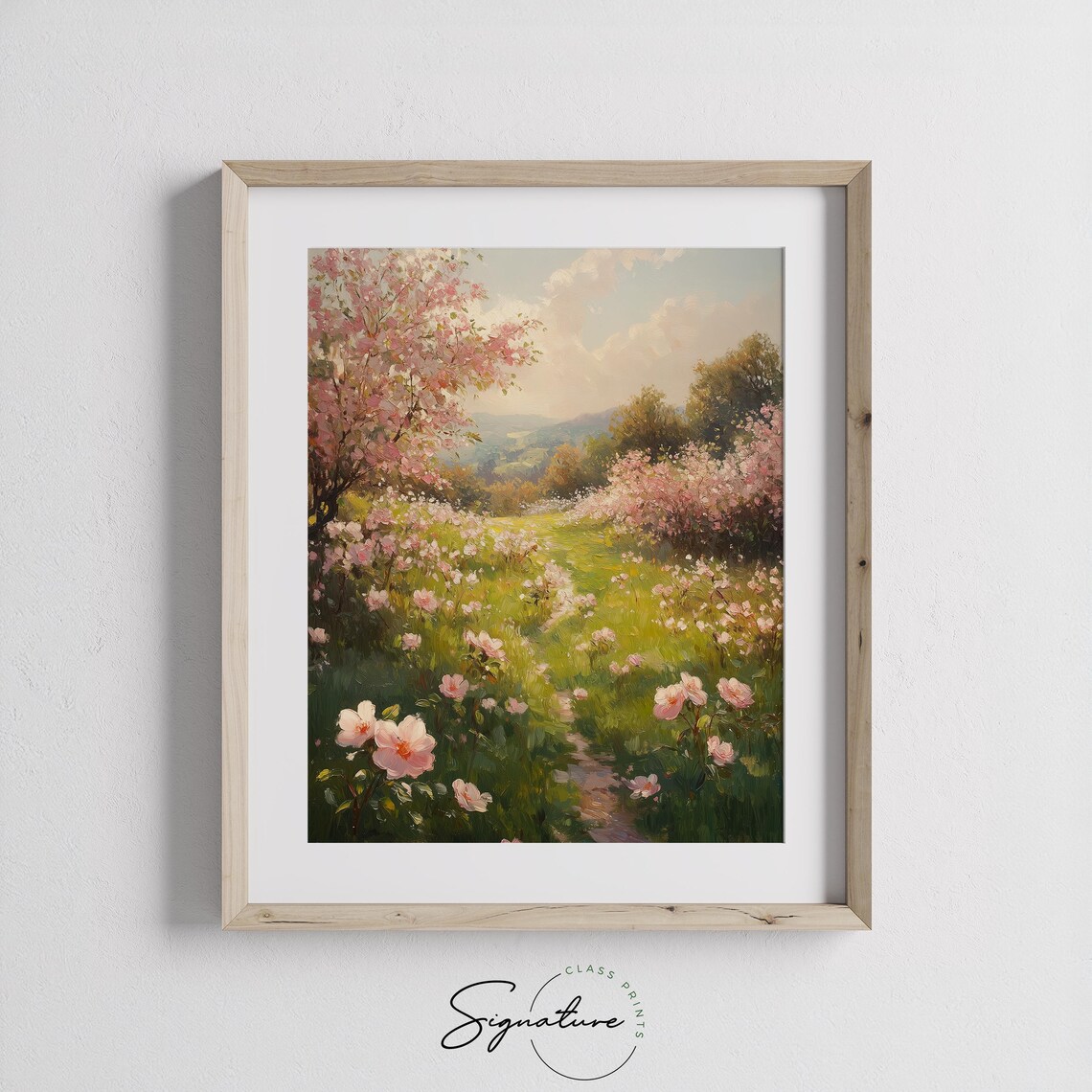 Blooming Meadow With Pink Blossoms And Rolling Hills Spring Art Poster - Image 2