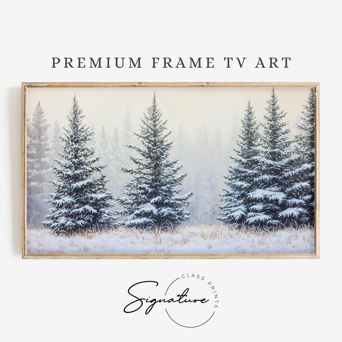 Snowy Pine Trees In Soft Misty Forest Winter Landscape Art Poster