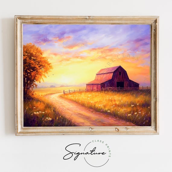 Idyllic Pastel Barn Glow Vintage Oil Painting Cottagecore Art Cozy Country Landscape Earthy Home Decor Dreamy 3252