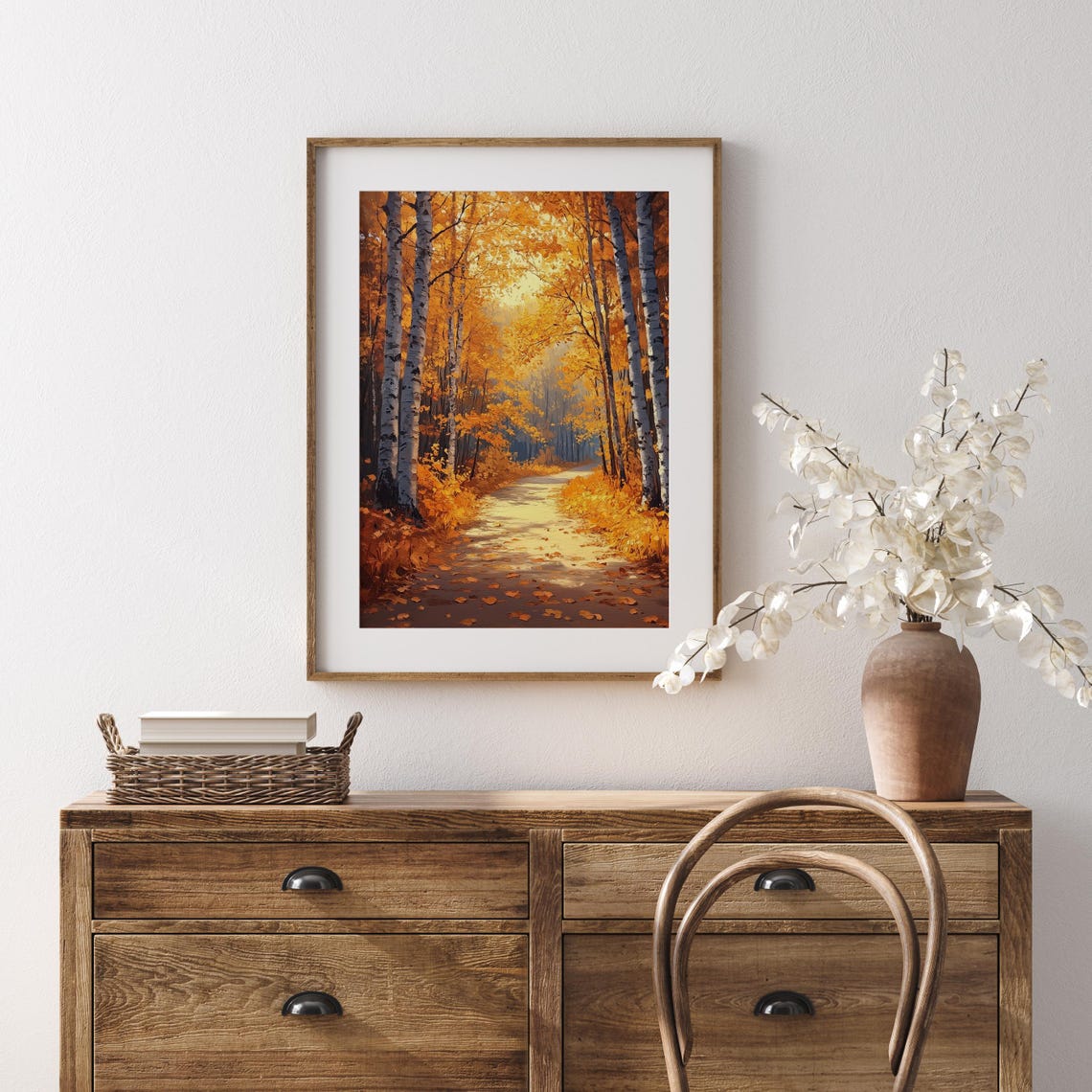 Autumn Birch Forest Path White Trunks Golden Canopy Sunlight Poster - Image 5