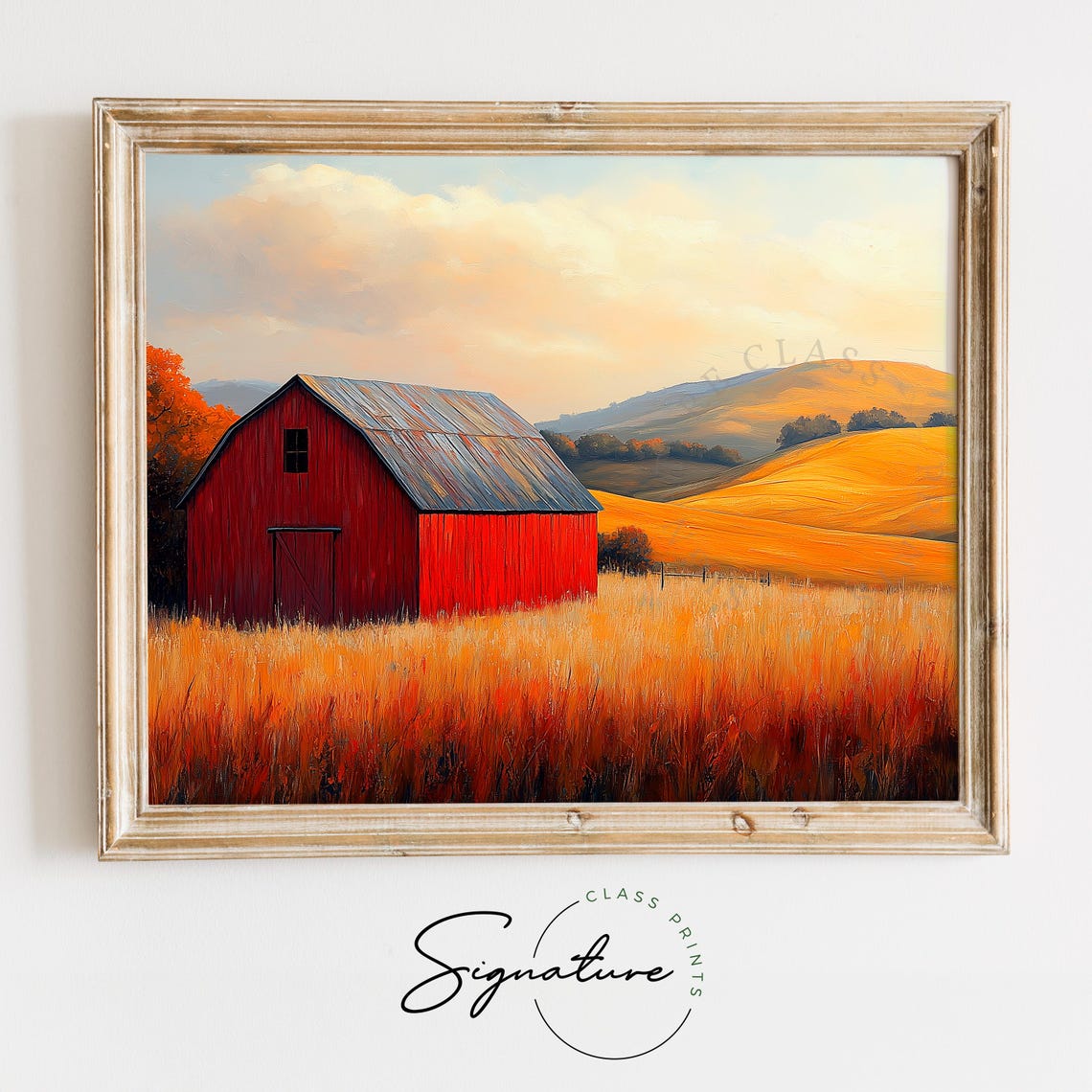Red Barn Autumn Field Golden Sunset Rolling Hills Farm Wall Art