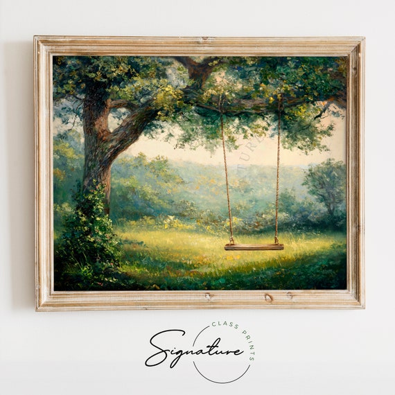 Wooden Swing Under Oak Canopyprintable Art Vintage Garden Swing Wall Art Rustic Tree Landscape Scene Timeless Nature Art Print 386
