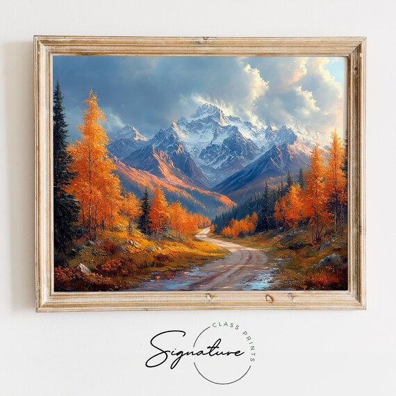 Autumn Mountain Road Aspen Trees Snowy Peaks Fall Landscape Wall Art