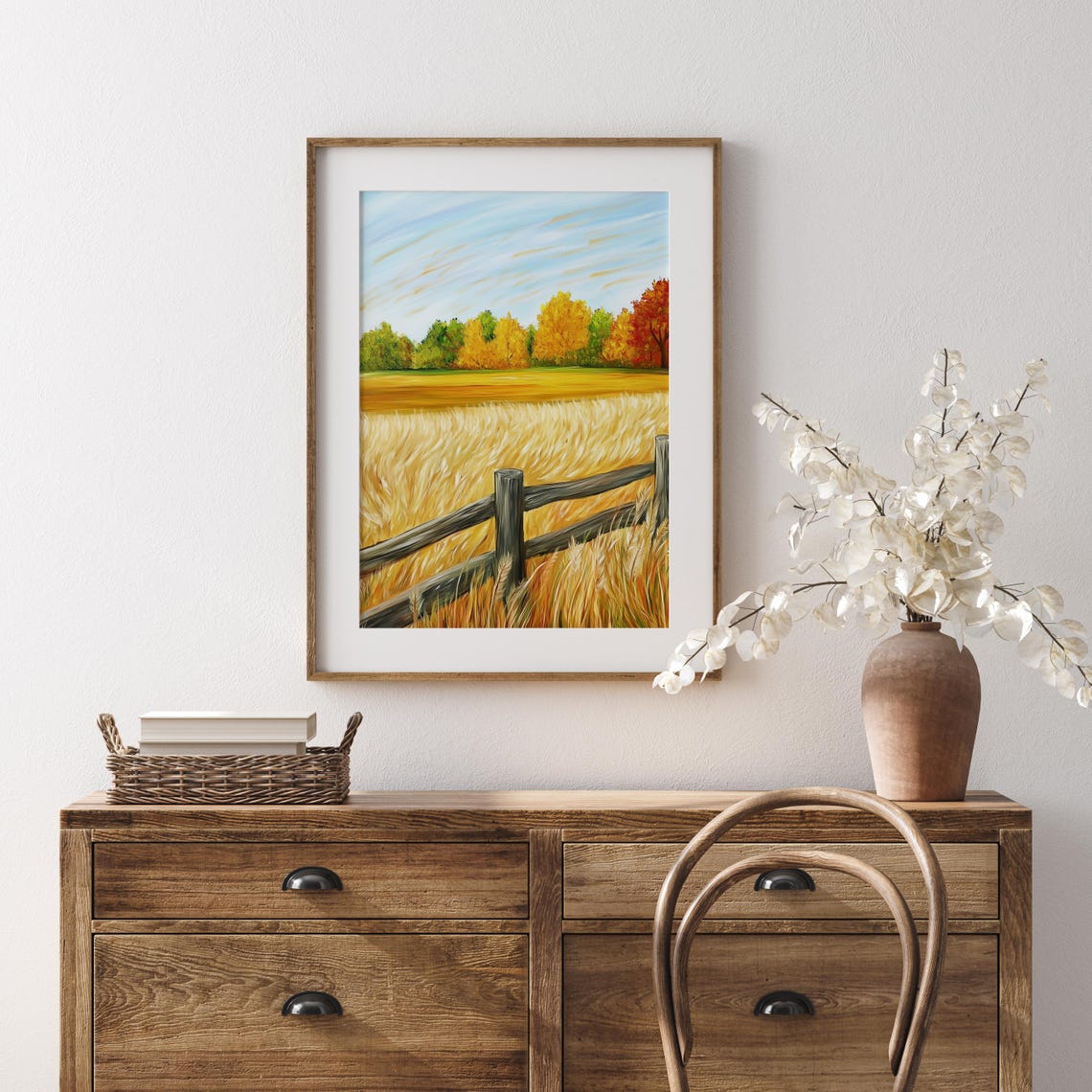 Rustic Rail Fence Bordering Golden Field of Fall Colors Poster - Image 5
