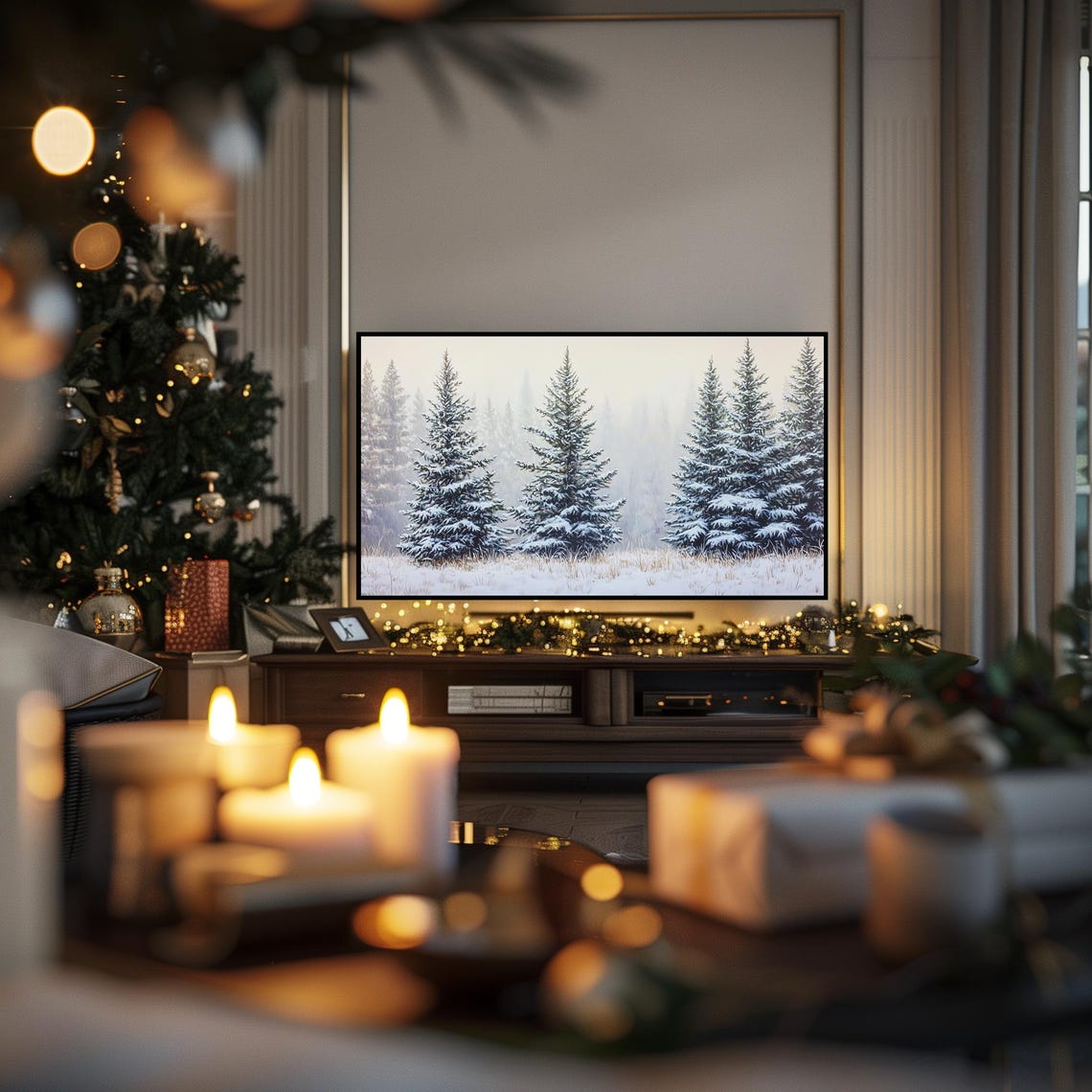 Snowy Pine Trees In Soft Misty Forest Winter Landscape Art Poster - Image 6