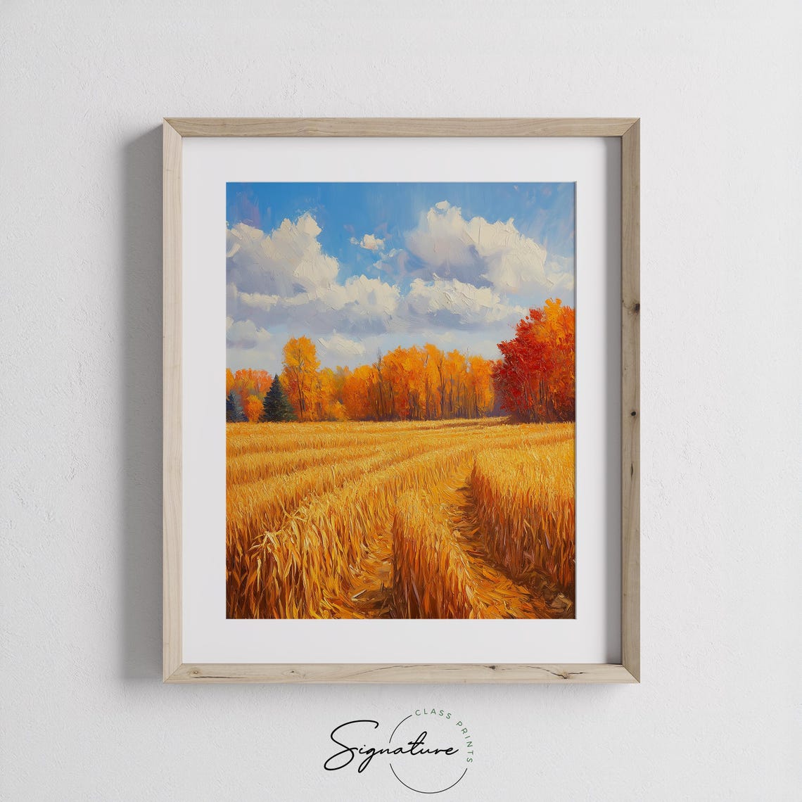 Golden Wheat Field Rows Autumn Treeline Dramatic Clouds Sky Poster - Image 3