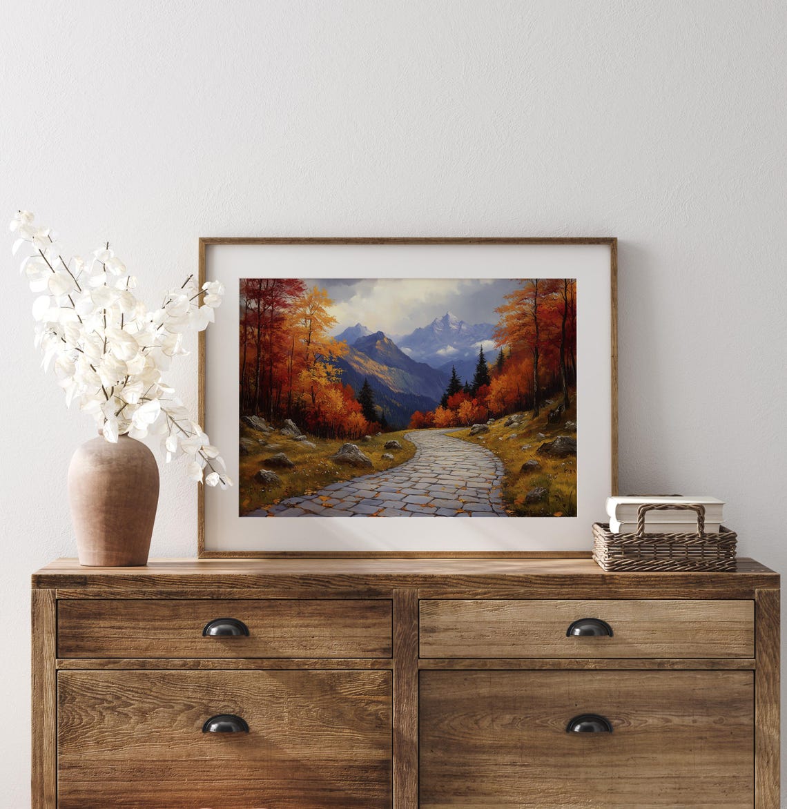 Cobblestone Trail Autumn Rocks Forest Mountain Oil Painting Poster - Image 3