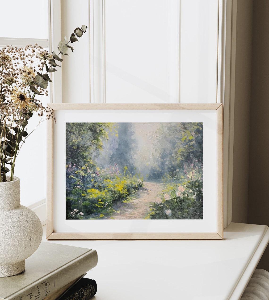Sunlit Garden Path Lined with Colorful Flowers Impressionist Poster - Image 6