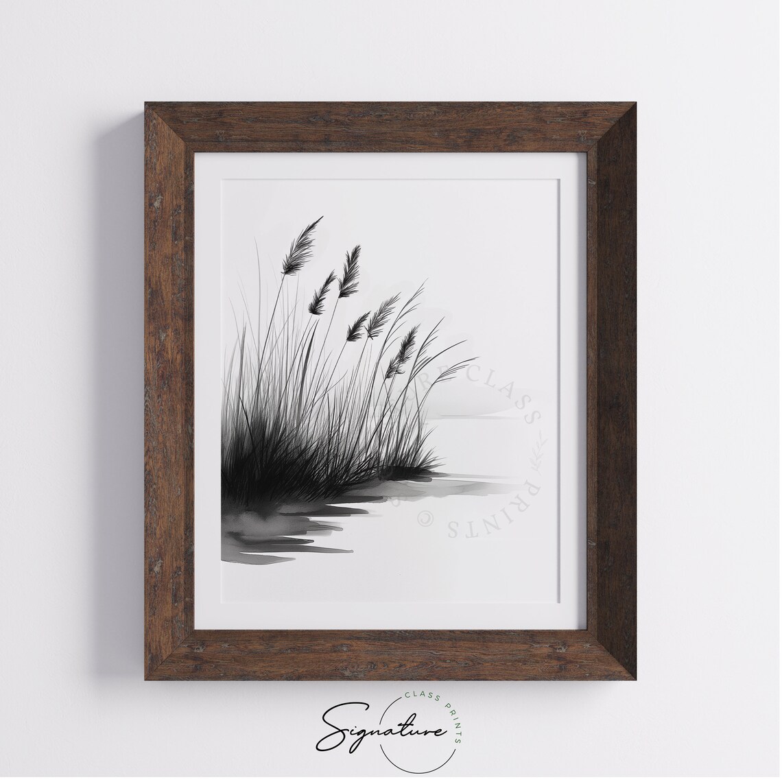 Serene Tall Reeds At The Water Edge Ink Wash Nature Sketch Poster - Image 4
