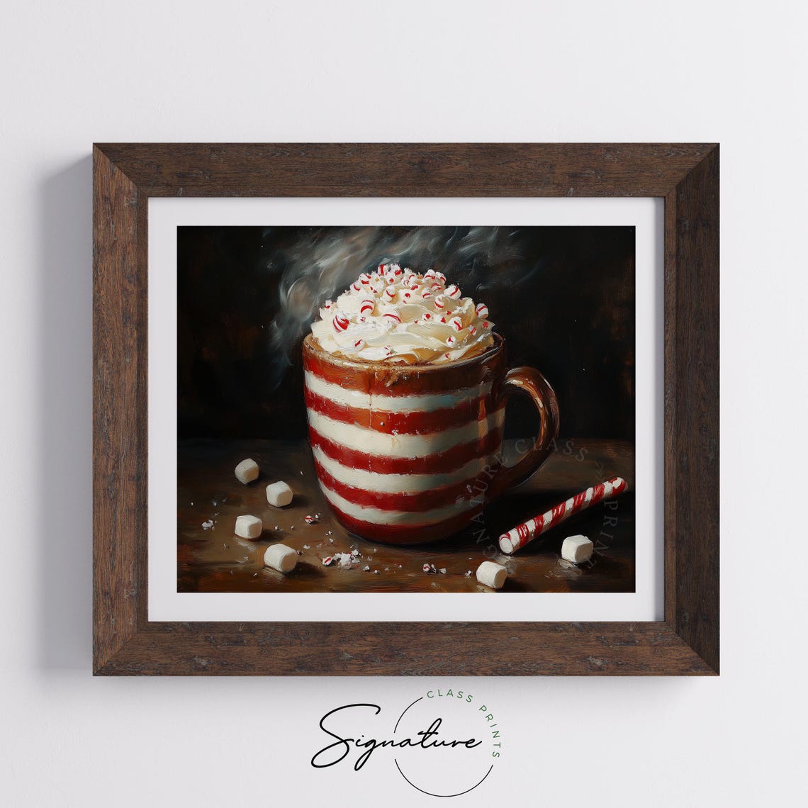 Peppermint Hot Cocoa In Striped Mug With Whipped Cream Art Poster - Image 5