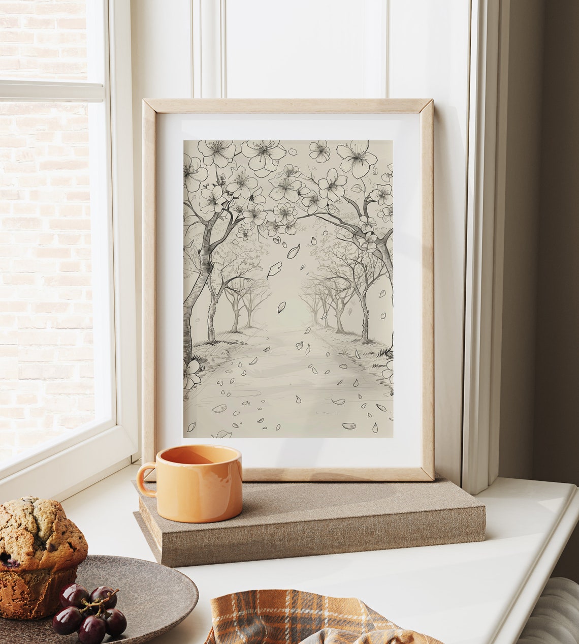 Cherry Blossom Trees Over Path Blooming Botanical Sketch Art Poster - Image 6