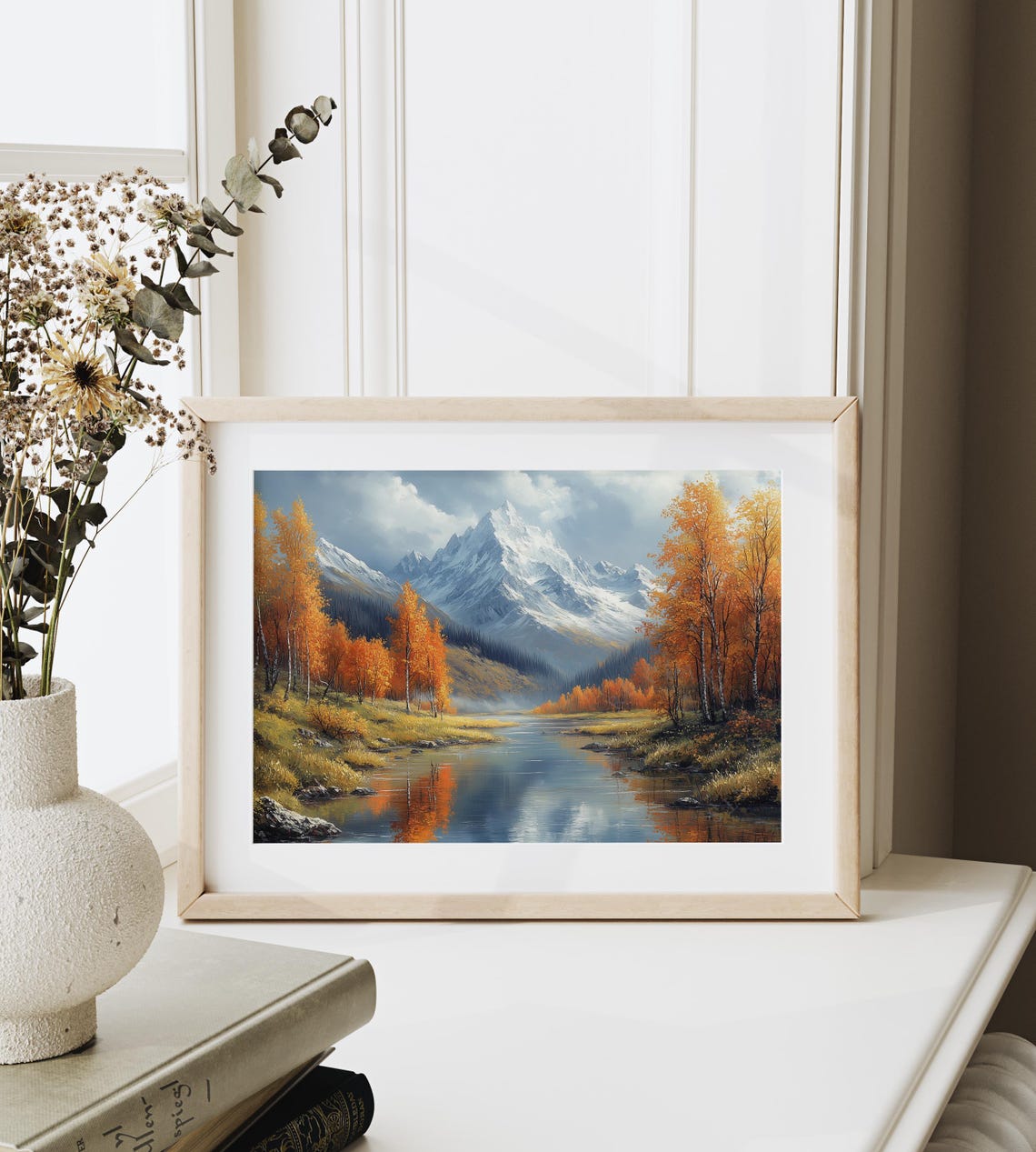 Autumn River Mountain Reflection Orange Aspens Fall Landscape Wall Art - Image 6