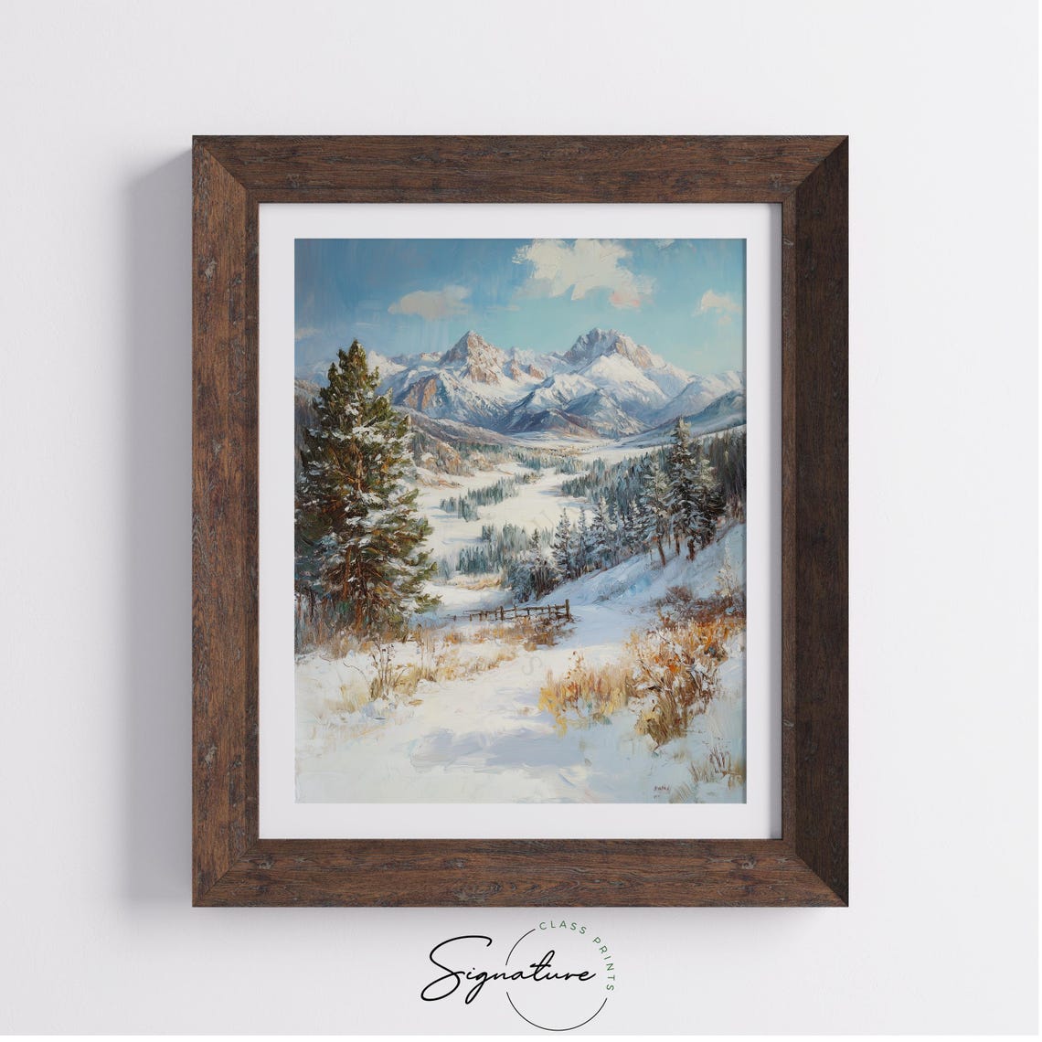 Majestic Snow Capped Peaks Alpine Valley Winter Landscape Poster - Image 2