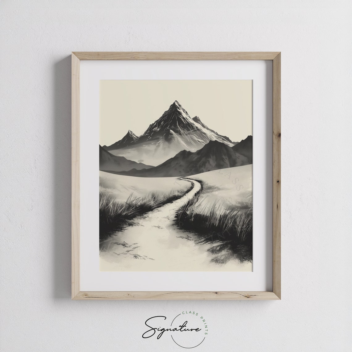 Mountain Trail Winding Path Through Tall Grass Alpine Sketch Poster - Image 3