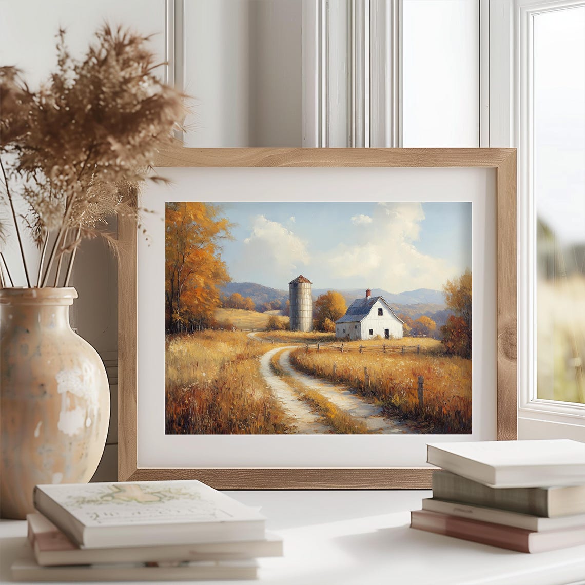 White Barn Silo Country Road Autumn Hills Farmhouse Fall Wall Art - Image 2