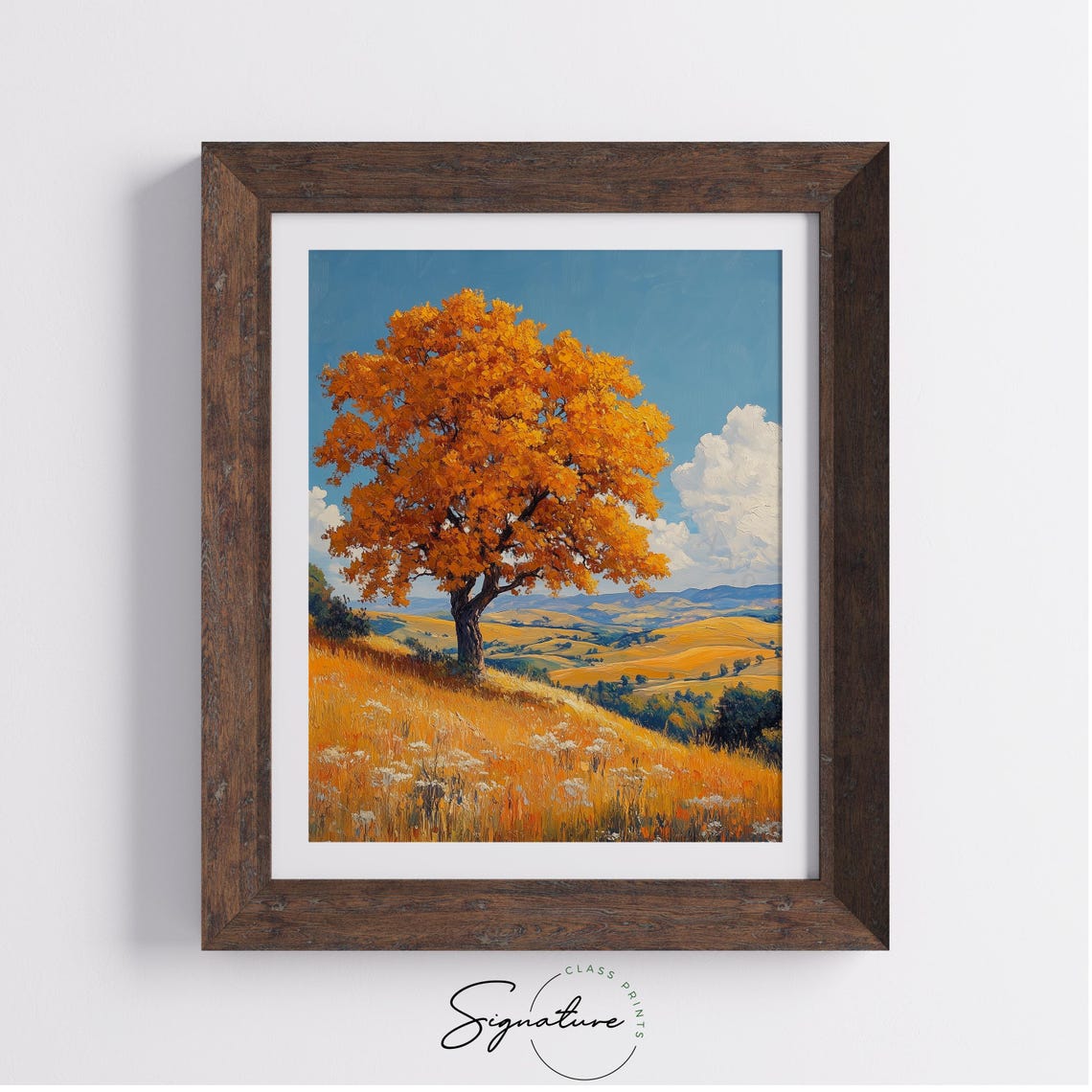 Lone Orange Tree Blue Sky Patchwork Hills Golden Pasture Poster - Image 4