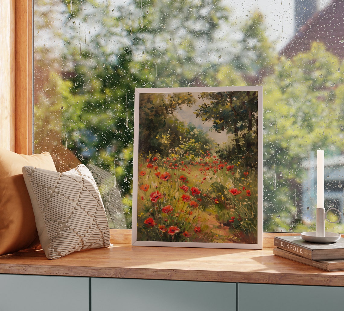 Red Poppy Field In Woodland Clearing Summer Flower Landscape Poster - Image 2