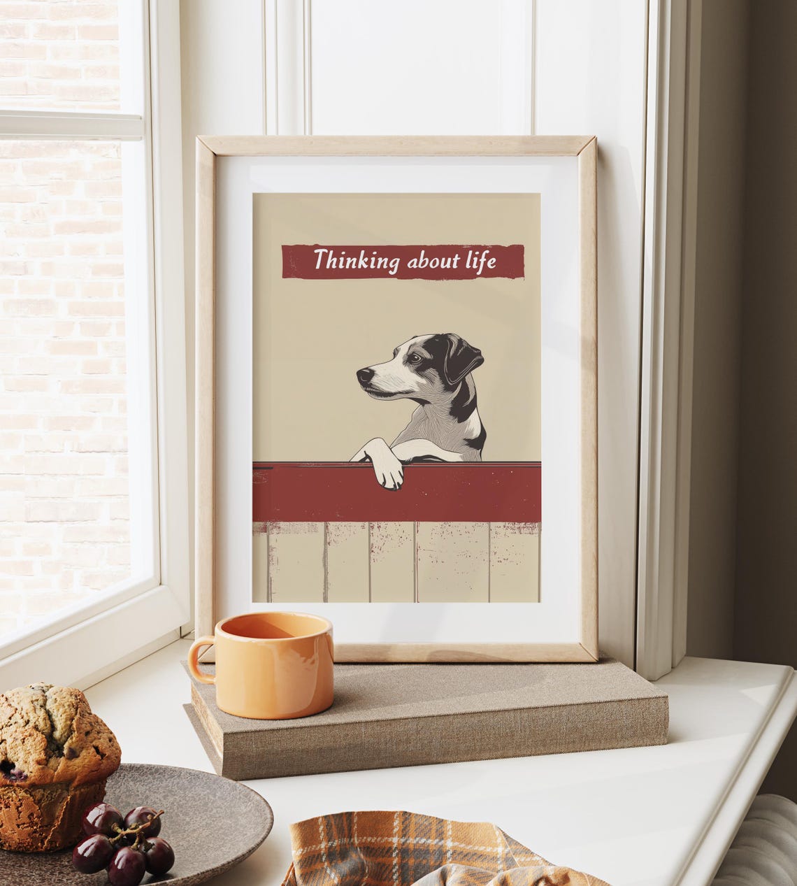 Funny Thinking About Life Dog Leaning On Fence Vintage Dog Poster - Image 6
