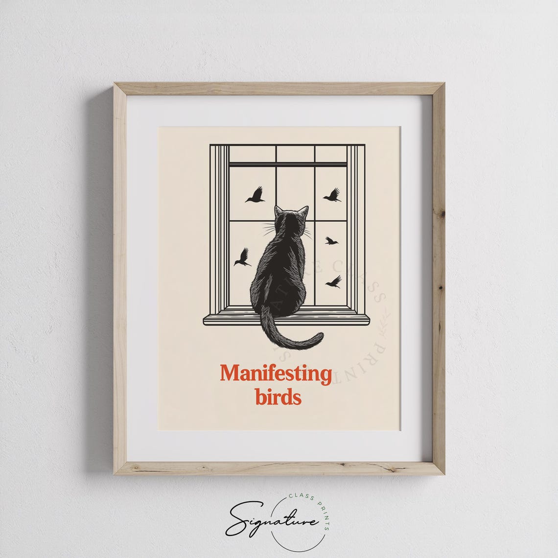 Manifesting Birds Black Cat Window Watcher Retro Quote Wall Art - Image 3