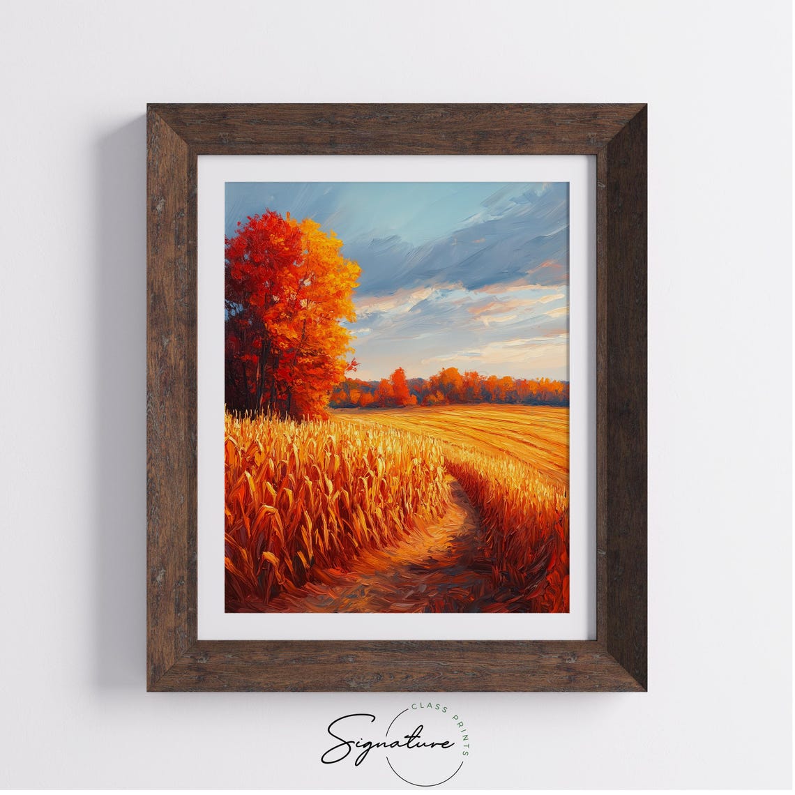 Sunset Over Golden Cornfield With Blazing Red Autumn Tree Wall Art - Image 4