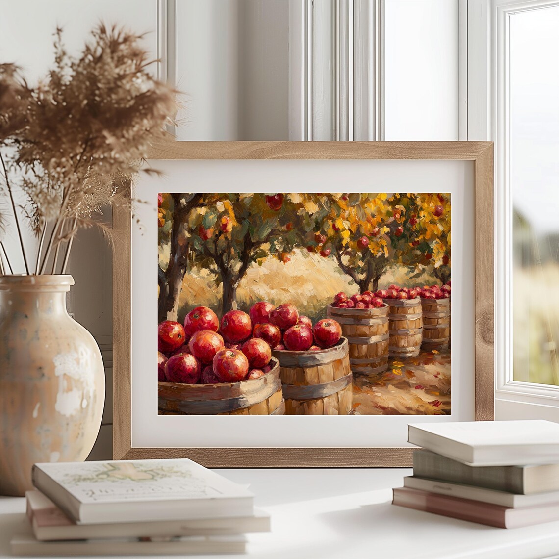 Apple Harvest Barrels Painting Red Apples Orchard Rustic Fall Decor Poster - Image 2