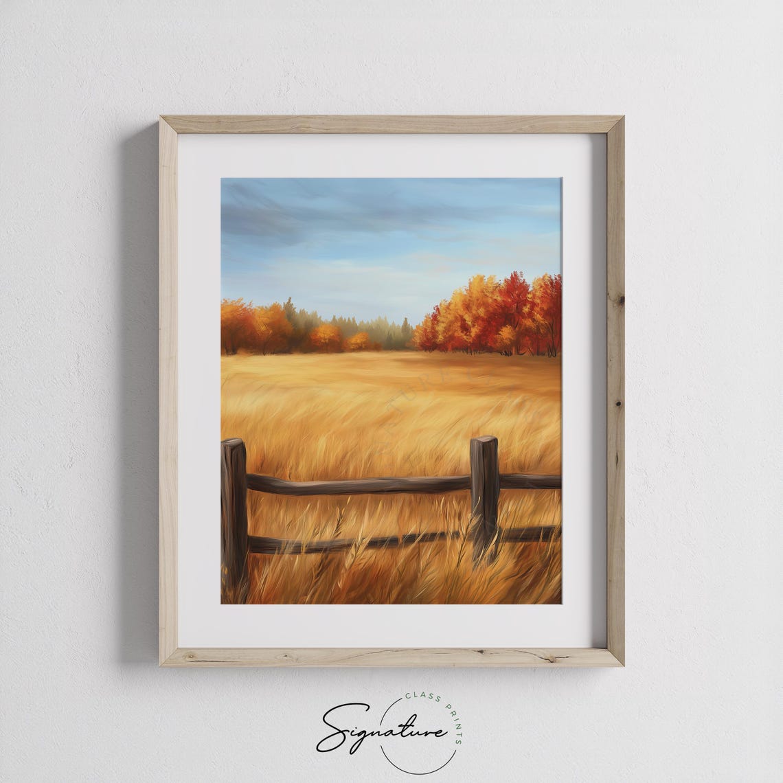 Golden Field and Rustic Rail Fence Under Autumn Sky Landscape Poster - Image 3