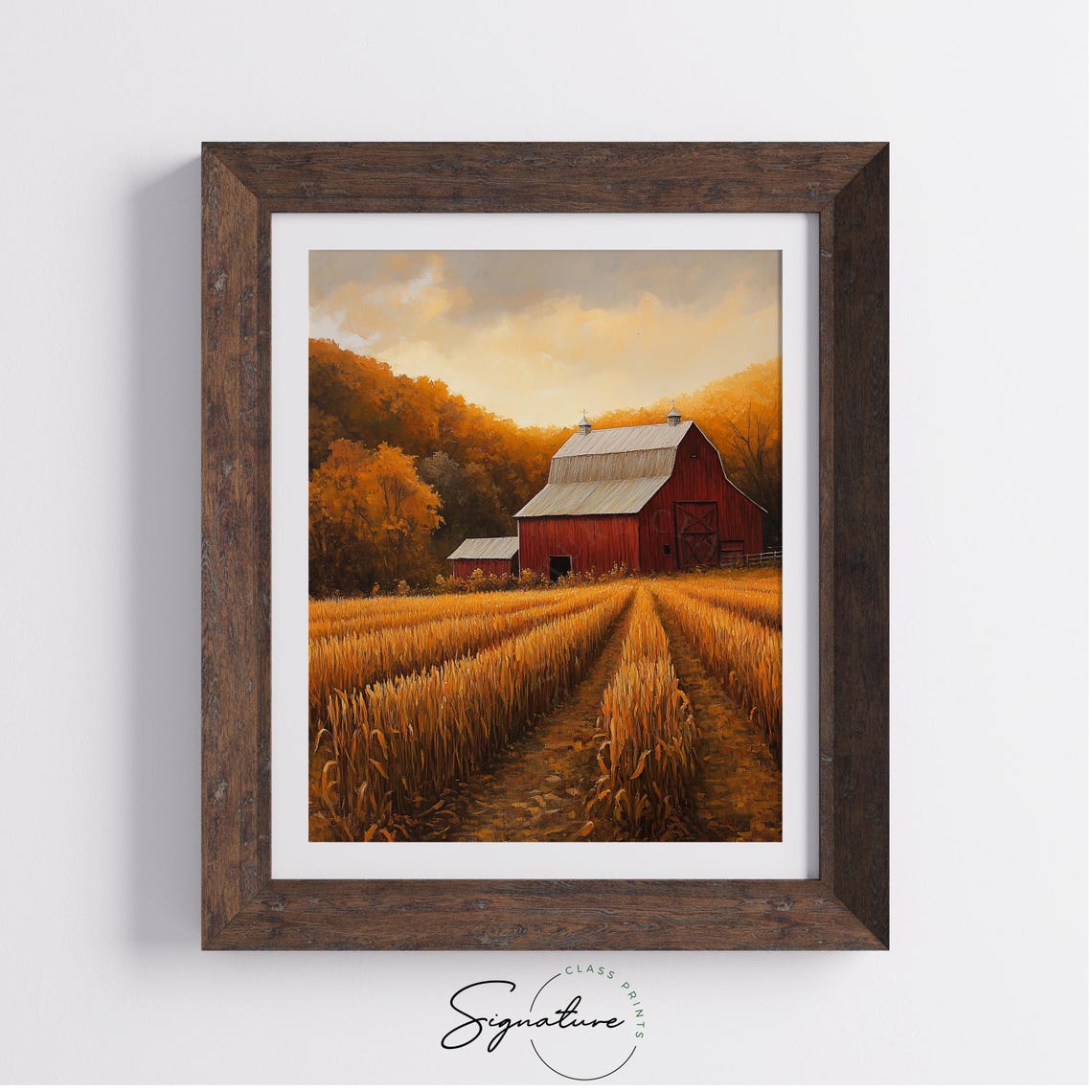Classic Red Barn At Sunset Golden Autumn Wheat Harvest Field Print - Image 4