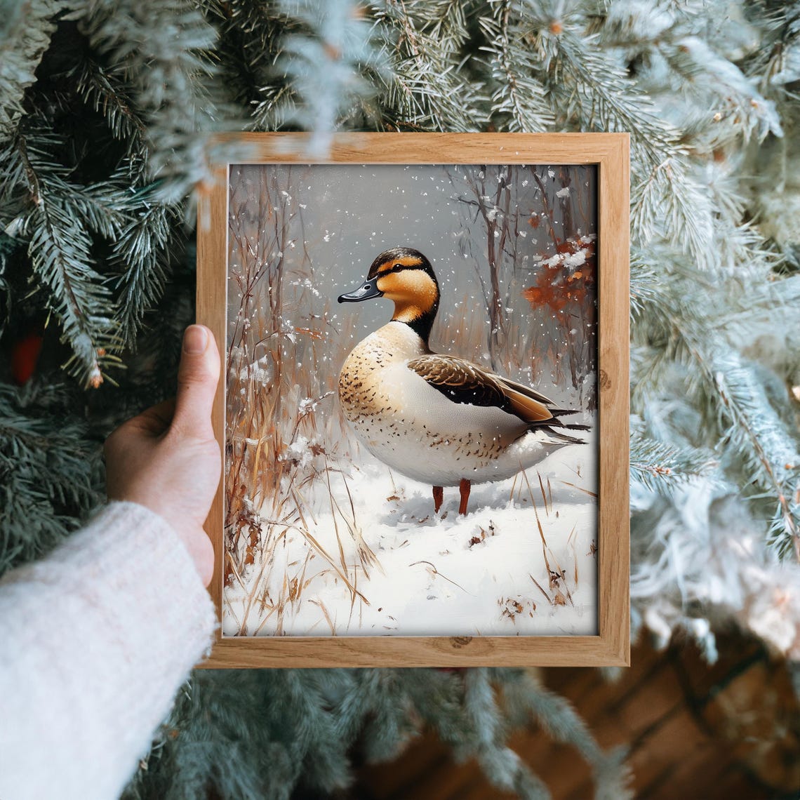 Wild Duck Falling Snow Winter Wildlife Waterfowl Bird Painting Poster - Image 6