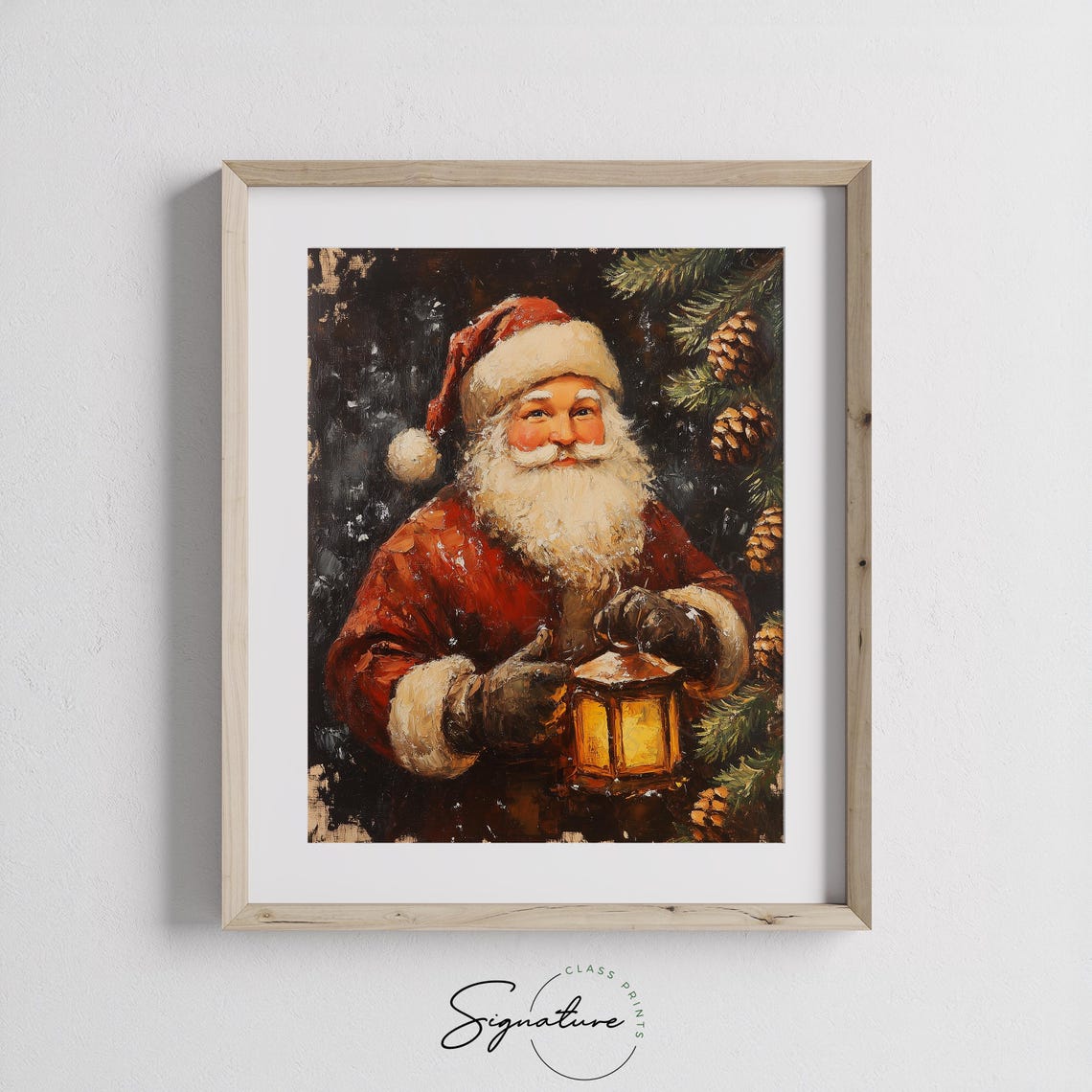 Santa Claus With a Glowing Lantern in a Pine Forest at Night Poster - Image 2