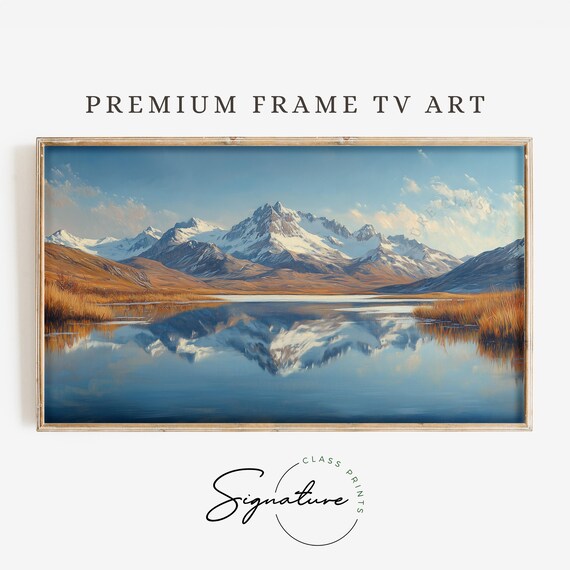 Snow Capped Mountains Winter Tv Art Landscape Frame Tv Art Moody Nature Painting Rustic Wall Decor 3425