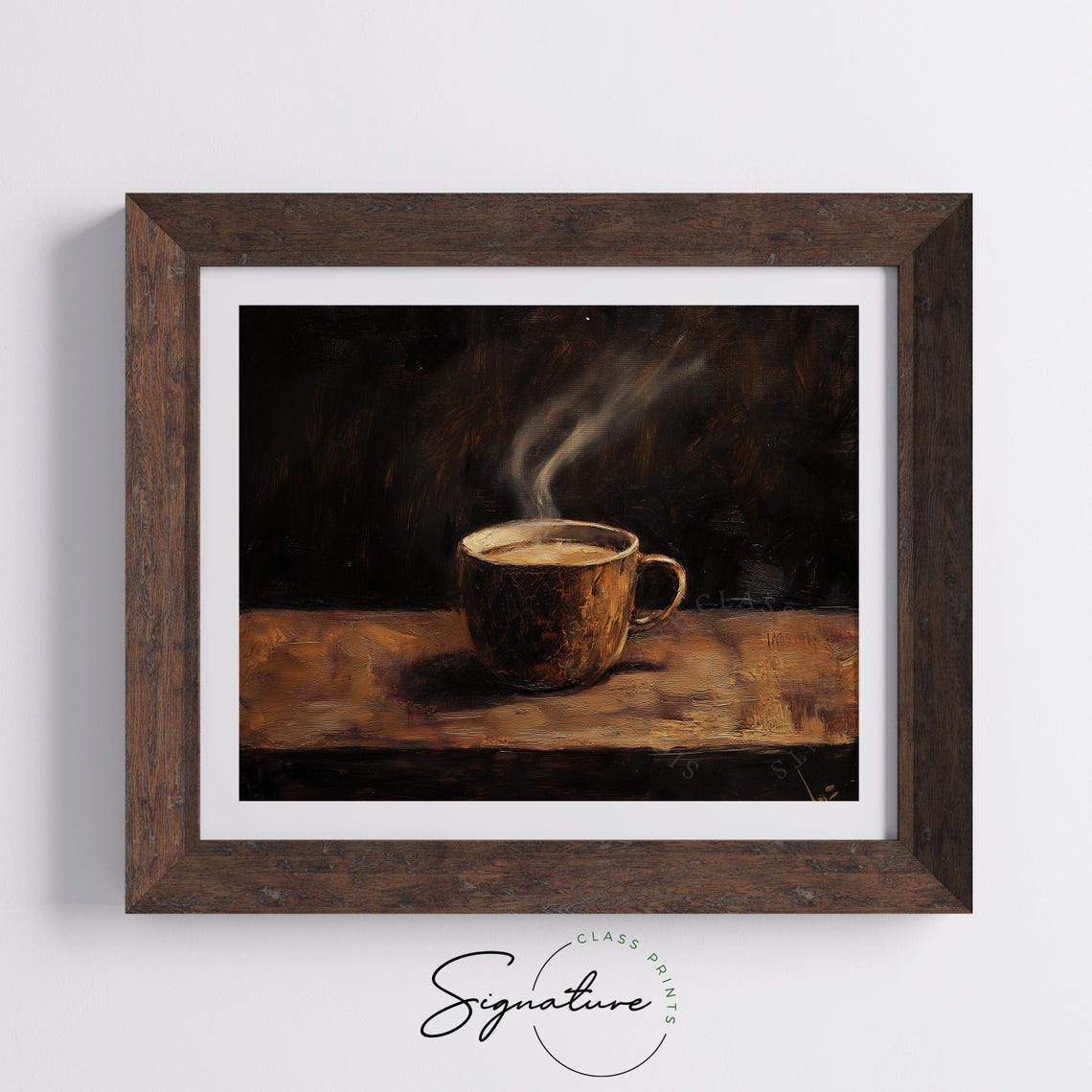 Steaming Cup Of Coffee On Rustic Wood Table Moody Still Life Poster - Image 5