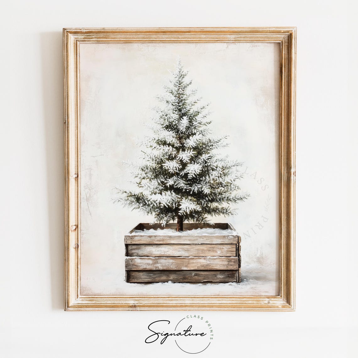 Snow Dusted Christmas Tree In Rustic Wooden Crate Winter Poster