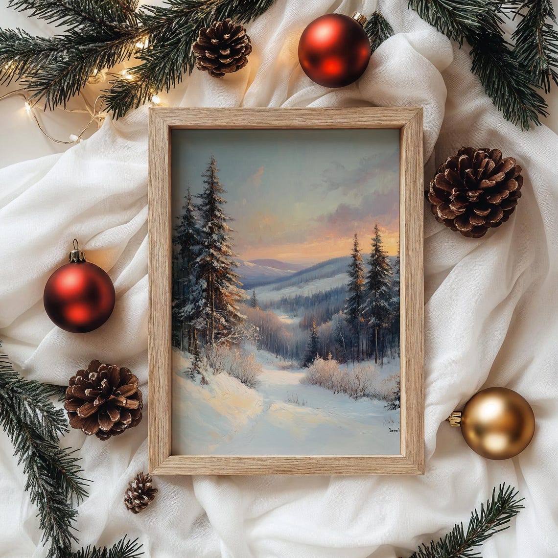Serene Twilight Pine Forest Clearing Winter Dusk Landscape Poster - Image 4