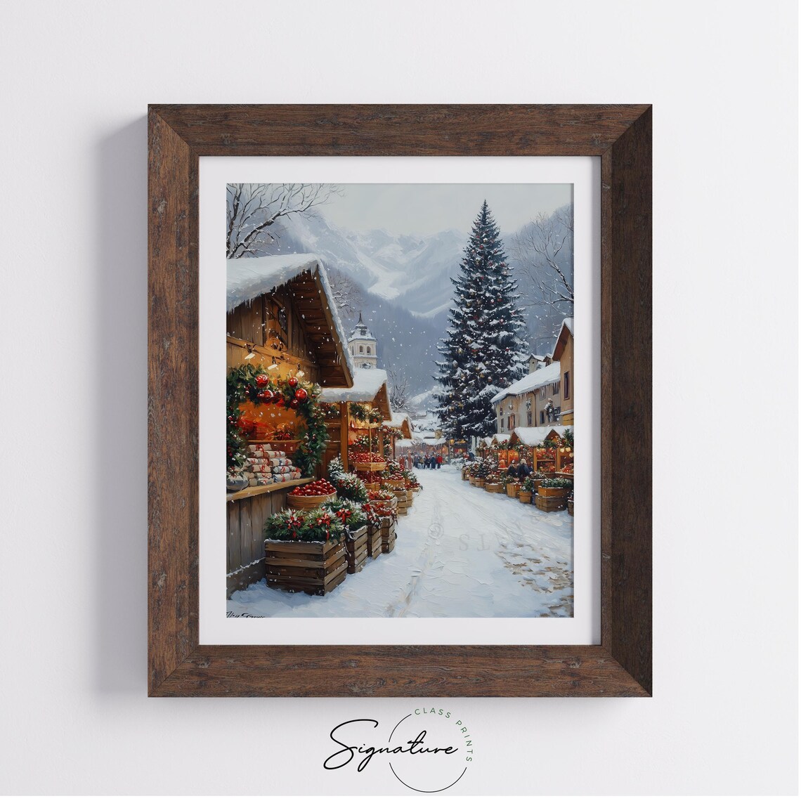 Alpine Christmas Market with Church Tree and Wooden Stalls Poster - Image 3
