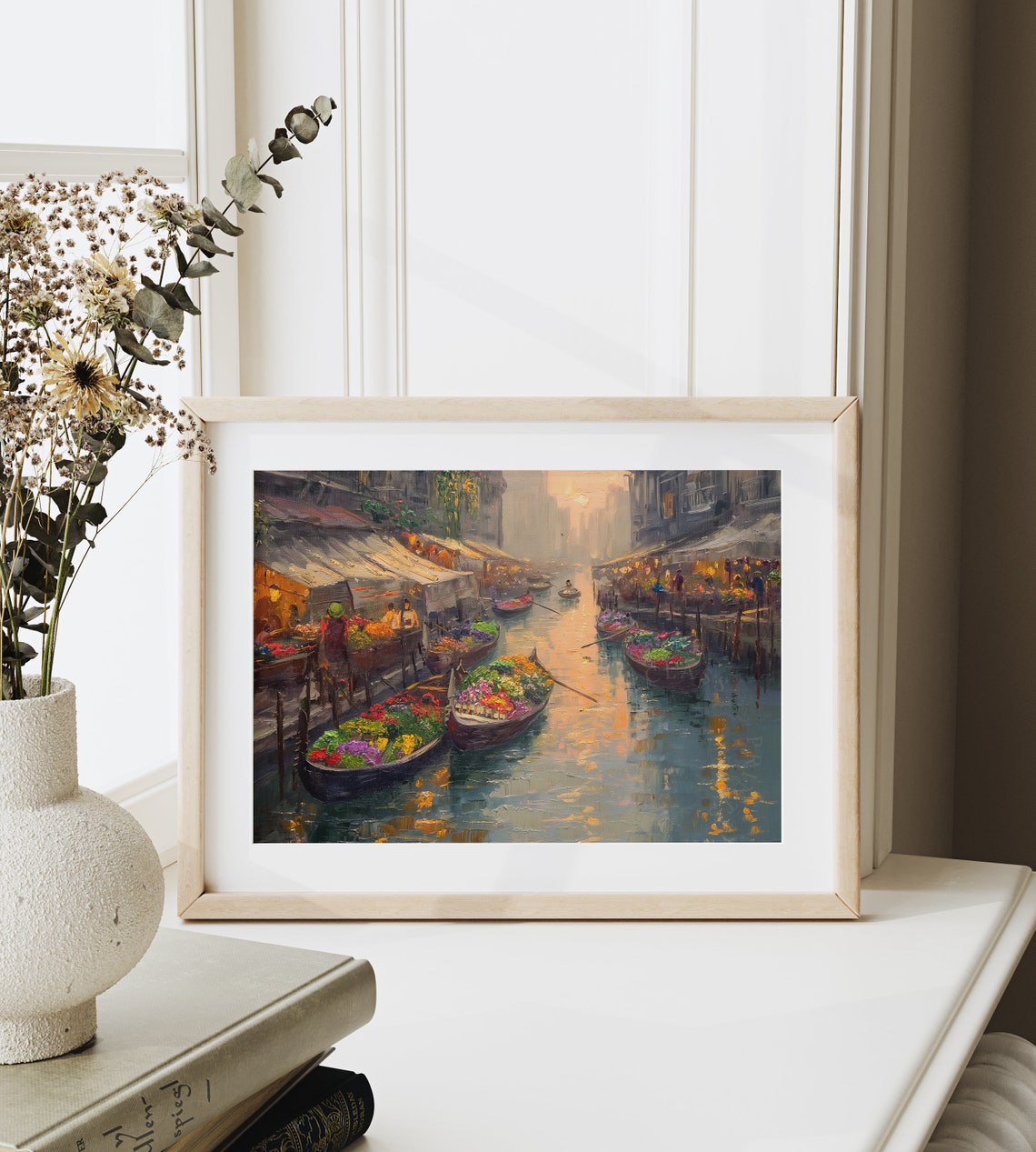 Flower Boats on a Canal at Golden Hour Impressionist Cityscape Poster - Image 6