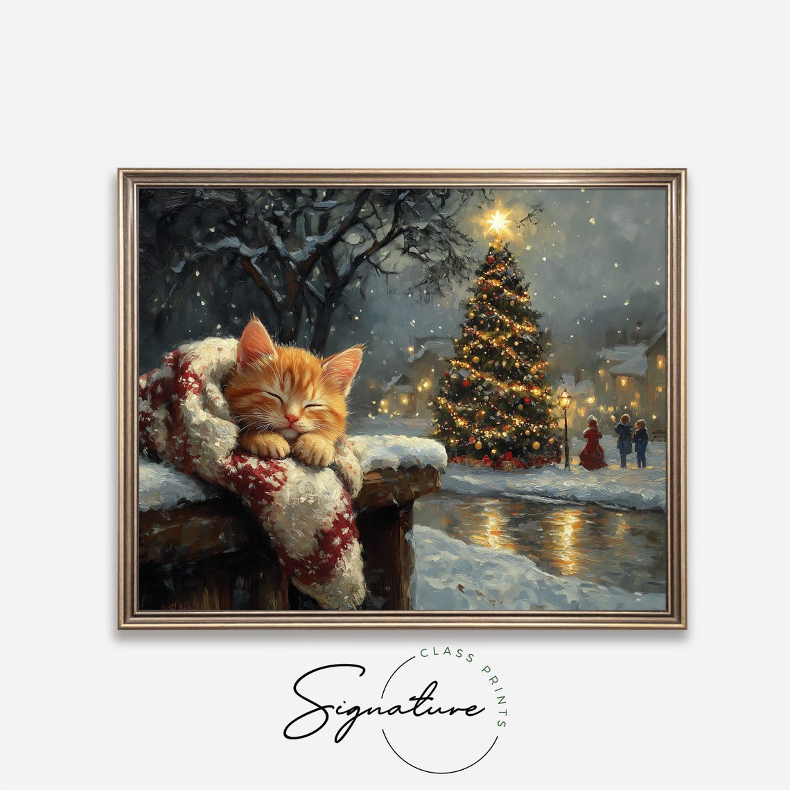 Sleeping Ginger Kitten on Knit Blanket Overlooking Snowy Pond Poster - Image 4