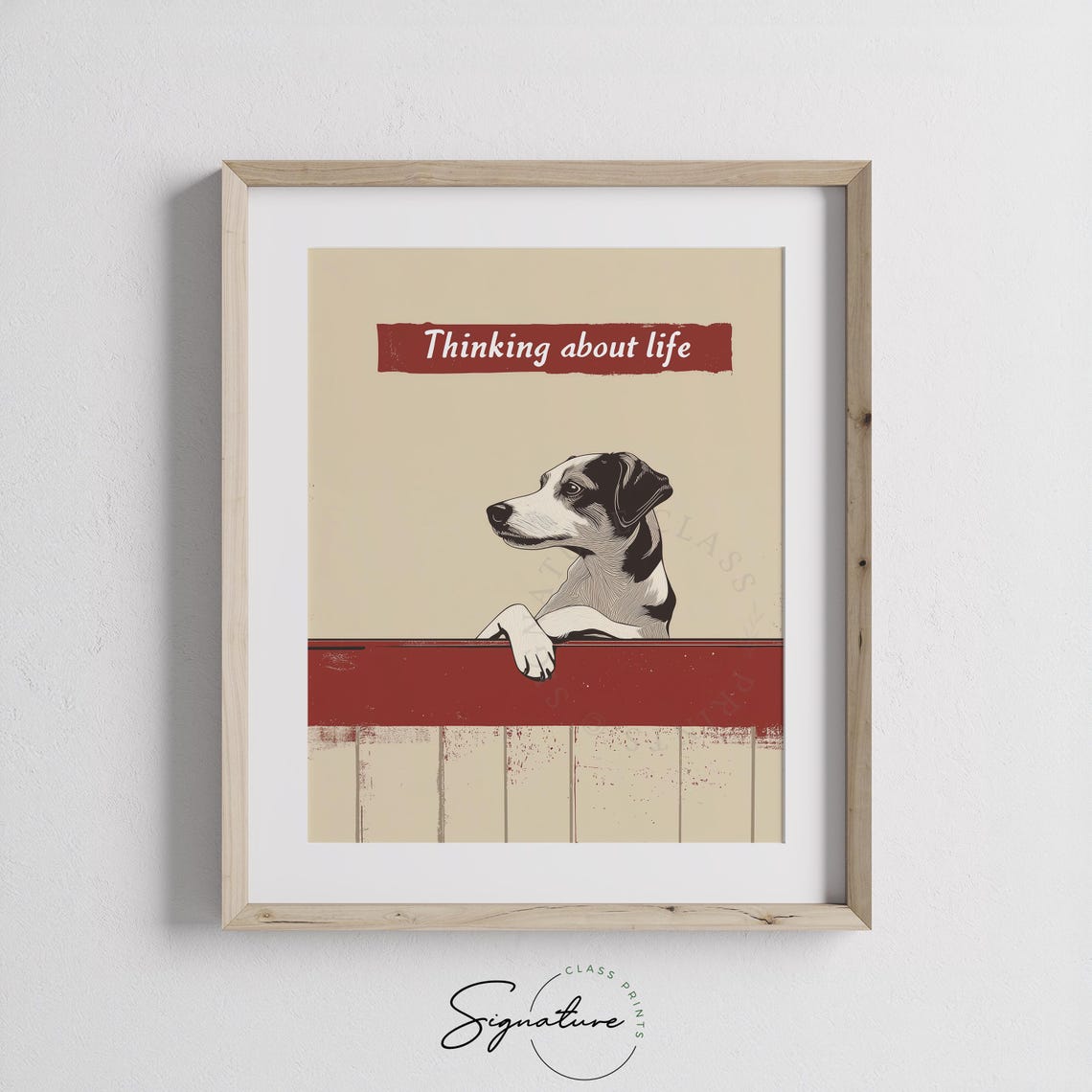 Funny Thinking About Life Dog Leaning On Fence Vintage Dog Poster - Image 3