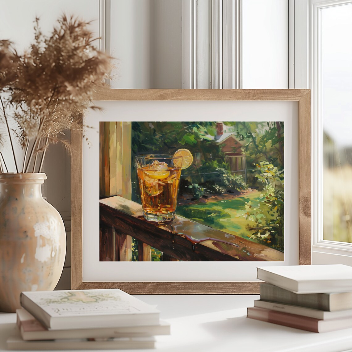 Iced Tea Lemon Porch Railing Sunny Garden House Summer Drink Oil Poster - Image 2