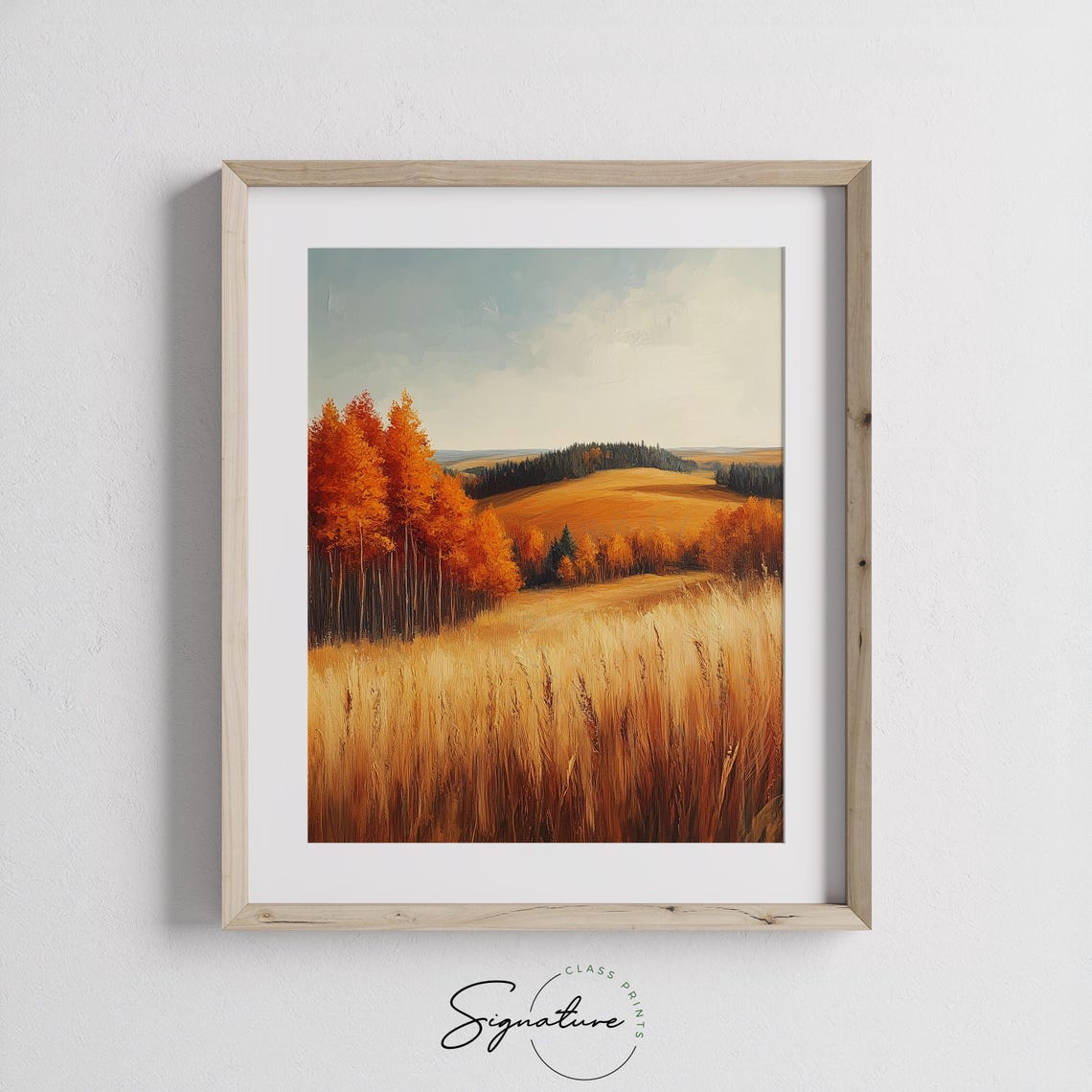 Autumn Meadow Golden Grass Fiery Trees Distant Pine Line Poster - Image 3