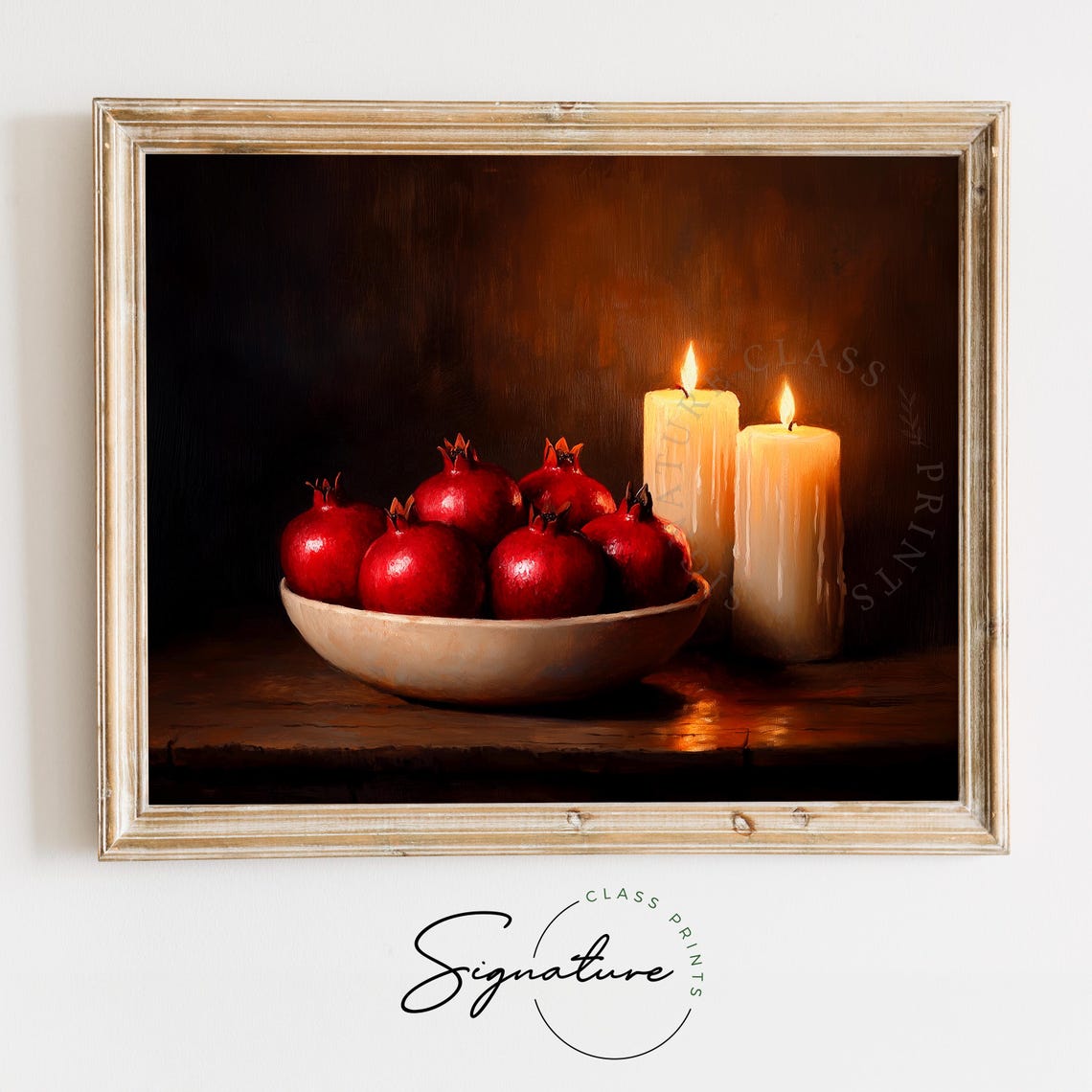 Bowl Of Pomegranates With Candlelight Warm Farmhouse Art Poster