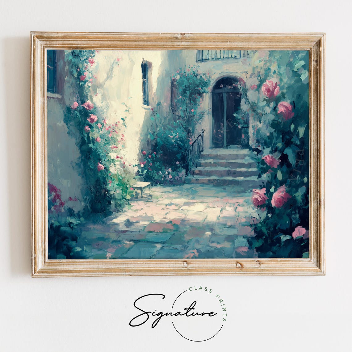 Sunlit Rose Covered Courtyard Villa Impressionist Floral Wall Art