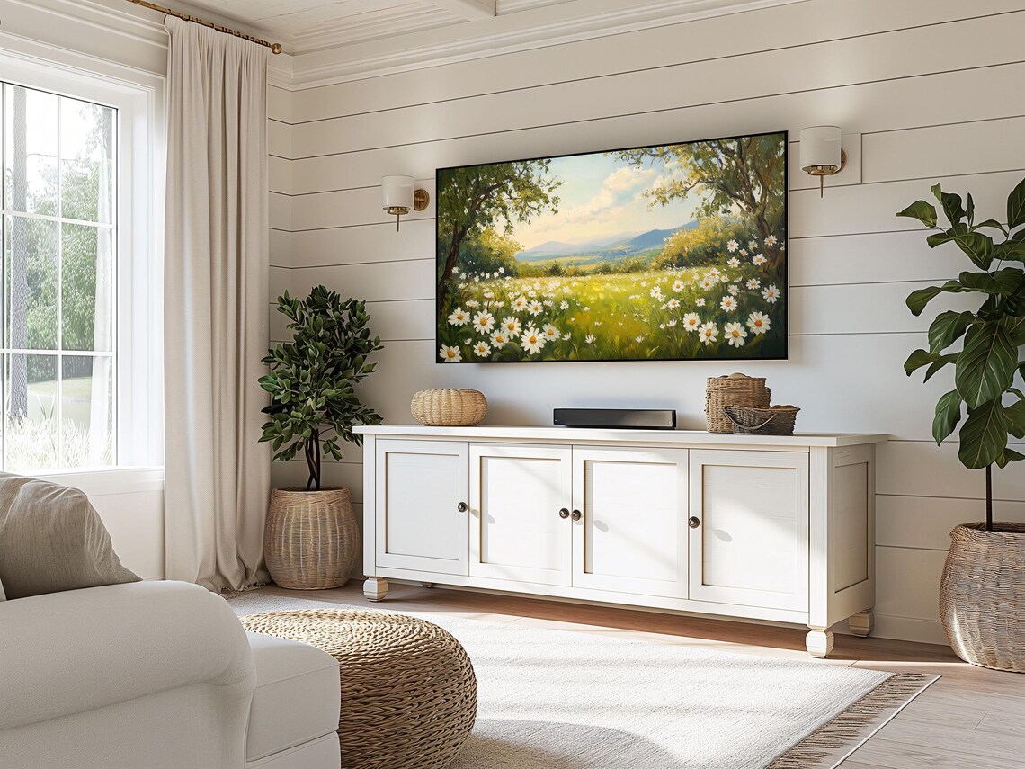 Spring Meadow White Daisies Blooming Field Sunny Floral Landscape Poster - Image 3