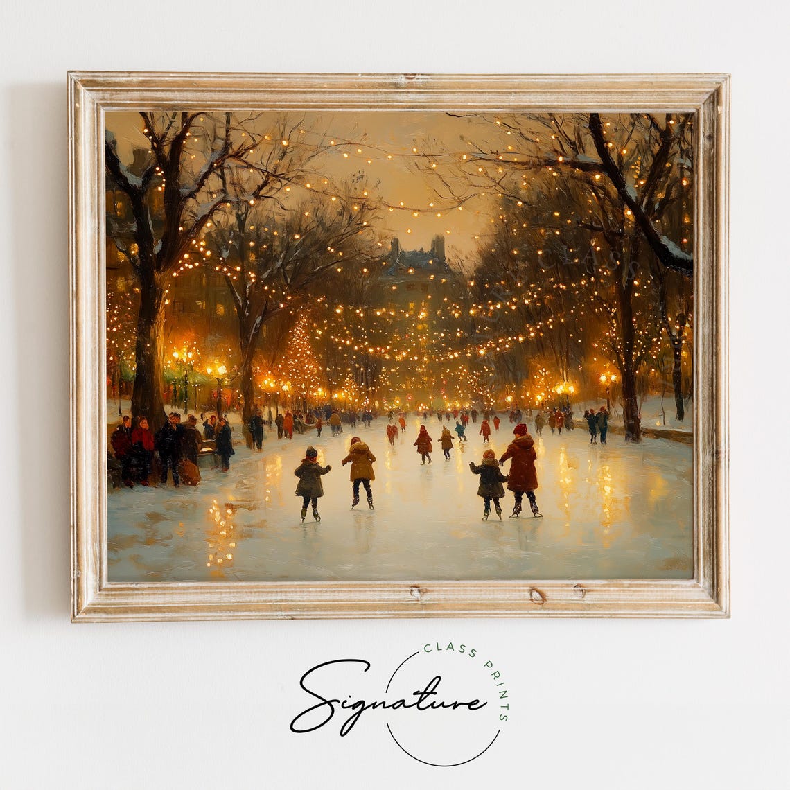Children Skating On A Frozen Rink At Dusk Beneath Warm Lights Poster