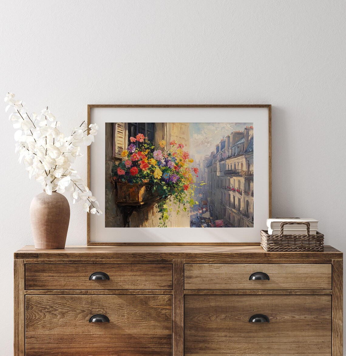 Parisian Balcony Flower Box Overlooking Old Paris Street Travel Poster - Image 3
